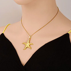 Настоящее золото 18K 304 Женские ожерелья с подвеской в виде морской звезды из нержавеющей стали, реальный 18 k позолоченный, 17.72 дюйм (45 см)