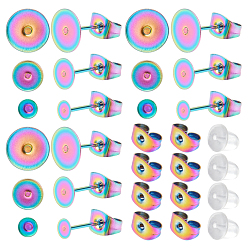 Rainbow Color 36 шт. 3 размер 304 детали серьги-гвоздики из нержавеющей стали, серьги с плоской подкладкой, с 50 пластиковыми ушными гайками, Радуга цветов, 4~8 мм, штифты : 0.7 мм, 12шт / размер