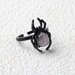 Розовый Кварц Кольца-манжеты с открытым пауком из натурального розового кварца, Кольца для пальцев из металла цвета оружейной стали для унисекс, внутренний диаметр: регулируемый