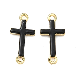 Черный Латунные эмалированные религиозные кресты-подвески, реальный 18 k позолоченный, без кадмия и без свинца, стойки покрытие, долговечный, чёрные, 17x8.5x2 мм, отверстие : 1.2 мм