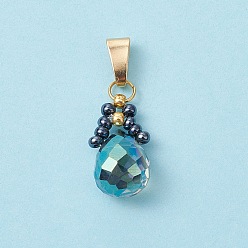 Полуночно-синий Стеклянные подвески из бисера, со стеклянными бусинами и 304 фурнитурой из нержавеющей стали, слеза, темно-синий, 15x10 мм, отверстие : 6x3 мм