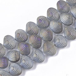 Light Steel Blue Electroplate Glass Beads Strands, Frosted, Shell Shape, Light Steel Blue, 12x14.5x10mm, Hole: 1mm, about 50~51pcs/Strand, 24.41 inch(62cm)