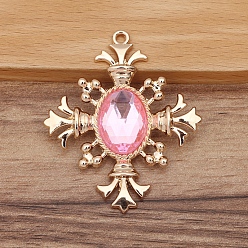 Pink Ромбовидные подвески из сплава со стразами, розовые, 52x45 мм
