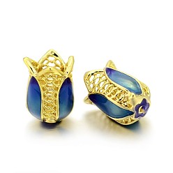 Golden 4-Petal Long-Lasting Plated Brass Enamel Flower Bead Caps, Lead Free & Cadmium Free, Golden, 12x9mm, Hole: 1mm and 5.5mm