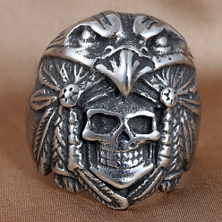 Нержавеющая Сталь Цвет 304 из нержавеющей стали кольца палец для мужчин, череп, цвет нержавеющей стали, размер США 7 (17.3 мм)