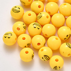 Jaune Des perles en plastique, visage d'expression perles, jaune, 12mm, trou: 2.5 mm, environ 600 pcs / 500 g.