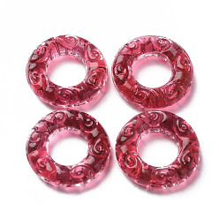 Cerise Transparent Handmade Bumpy Lampwork Linking Rings, Round Ring, Cerise, 25x6mm, Inner Diameter: 12mm