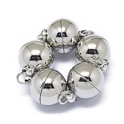 Платинированный Стеллаж гальванический латунные магнитные застежки с петлями, сильный магнит n 45, с паяными кольцами, долговечный, круглые, Реальная платина, 17x12 мм, отверстие : 3.5 мм, Кольцо: 5x0.5 mm