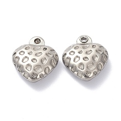 Stainless Steel Color Tarnish Resistant 304 Stainless Steel Charms, Heart, Bumpy, Stainless Steel Color, 14x12.5x5mm, Hole: 1.2mm