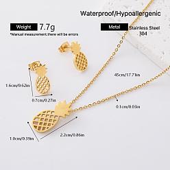 Pineapple 304 Stainless Steel Stud Earrings & Pendant Necklaces Sets for Women, Golden, Pineapple, 450mm