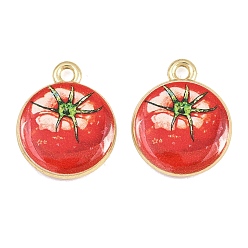 Tomate Colgantes de la aleación impresos, Amuletos de tomate, chapado en rack, dorado, tomate, 18x15x3.5 mm, agujero: 1.8 mm