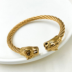 Leopard 304 браслеты-манжеты из нержавеющей стали для унисекс, золотые, леопард, внутренний диаметр: 2-5/8 дюйм (6.6 см)