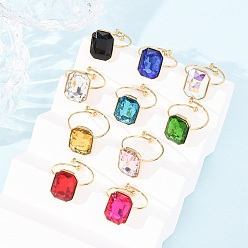 Rectangle 304 Кольца-манжеты из нержавеющей стали со стеклянными вставками для женщин, ионное покрытие (ip), реальный 18 k позолоченный, разноцветные, прямоугольные, 15.5x11.5 мм, размер США 8 (18.1 мм), 12 шт / комплект