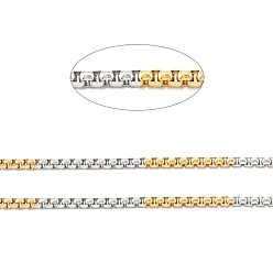 Золотой & Цвет Нержавеющей Стали Ионное покрытие (ip) 304 ящичные цепи из нержавеющей стали, с катушкой, несварные, золотые и нержавеющая сталь цвет, 2.7x2.8~3.1x1.6 мм, около 10 м / рулон