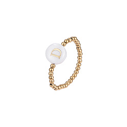 Letter D 304 Кольца из нержавеющей стали и ракушек, плоские круглые с буквы, стрейч-кольца, Буква D, 19 мм