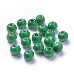Green Dyed Natural Wood Beads, Round, Lead Free, Green, 10x9mm, Hole: 3mm, about 3000pcs/1000g