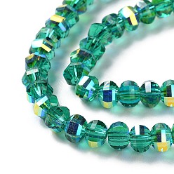 Green Transparent Electroplate Glass Beads Strands, AB Color, Faceted Lantern, Green, 6x4.5mm, Hole: 1.4mm, about 98pcs/strand, 17.72''(45cm)