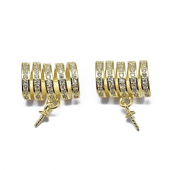 Golden 925 Sterling Silver Pendant Bails, with Cubic Zirconia, For Half Drilled Beads, Clear, Golden, 17x13x6.5mm, Hole: 4x6mm, Pin: 0.6mm