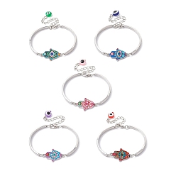 Mixed Color Alloy Bangles, Hamsa Hand with Evil Eye Link Bracelets for Women, Mixed Color, 5-1/4 inch(13.2cm)