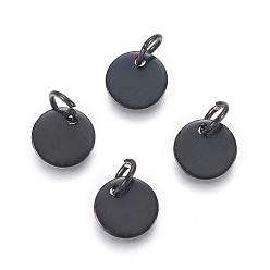 Черный 304 прелести нержавеющей стали, с прыжковых колец, штамповка заготовок тегов, плоско-круглые, ионное покрытие (ip), электрофорез черный, 8x0.7 мм, отверстие : 3.5 мм