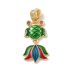 Зеленый Латунь эмаль подвески, рыбы прелести, золотые, зелёные, 30.5x28x4 мм, отверстие : 7x3 мм