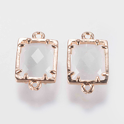 (7BDF) Прозрачный морозный бирюзовый Соединители стеклянные ссылки, с латунной найти, граненые, прямоугольные, золотые, призрачный белый, 15x9x4 мм, отверстие : 0.6 мм