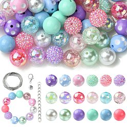 (52) Непрозрачная лаванда Набор для самостоятельного изготовления подвески-браслета из жевательной резинки, включая акриловые и железные бусины, сплав застежка, концевые цепи, провод, разноцветные, 17~20x19~20 мм, отверстие : 2 мм