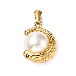 Луна 304 подвески из нержавеющей стали, с пластиковыми бусинами из искусственного жемчуга, луна, 23.5x17x14.5 мм, отверстие : 7.5x3 мм