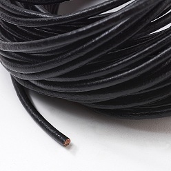 Black Cowhide Leather Cord, Leather Jewelry Cord, Jewelry DIY Making Material, Dyed, Round, Black, 3mm, about 10.93 yards(10m)/bundle