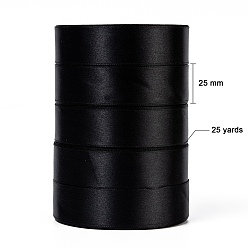Black Single Face Satin Ribbon, Polyester Ribbon, Black, 1 inch(25mm) wide, 25yards/roll(22.86m/roll), 5rolls/group, 125yards/group(114.3m/group)