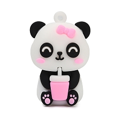 Pink Пластиковые подвески из пвх, панда пьет чайные напитки, розовые, 44x28.5x21.5 мм