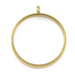 Настоящее золото 18K Ионное покрытие (IP) 304 подвески-медальоны из нержавеющей стали, со стеклом, плоский круглый шарм, реальный 18 k позолоченный, 46x39x6 мм, отверстие : 5 мм