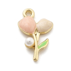 Pink Подвески из эмали и сплава, с имитацией жемчуга, золотые, тюльпаны подвески, розовые, 19x11x4.5 мм, отверстие : 1.6 мм