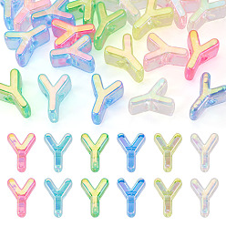 Letter Y 20Pcs UV Plating Transparent Acrylic European Beads, Large Hole Iridescent Beads, Mixed Color, Letter Y, 21x16x13.5mm, Hole: 6mm