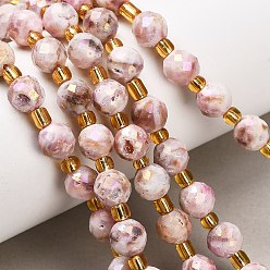 Pink Гальванические природные друзы геод, граненые, круглые, с бисером, розовые, 8 мм, отверстие : 1.2 мм, около 17 шт / нитка, 7.56'' (19.2 см)