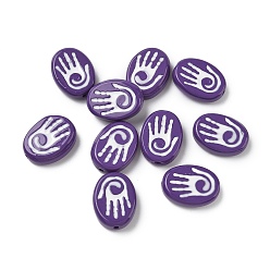 Фиолетовый Выпечка окрашенные стеклянные бусины, Овальный с ладонь, с эмалью, фиолетовые, 19.5~20x14.5x5.5~6.5 мм, отверстие : 1.5 мм