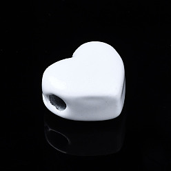 White Spray Painted Brass Beads, Heart, White, 9x10.5x6mm, Hole: 2mm