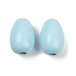 Светло-Голубой Спрей окрашены деревянные европейские бусины, бусины с большим отверстием, слеза, Небесно-голубой, 24x16~17 мм, отверстие : 5~5.5 мм