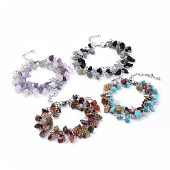 Mixed Stone Chip Natural & Synthetic Mixed Stone Multi-strand Bracelets, with 304 Stainless Steel Findings, 7-1/8 inch(18cm)