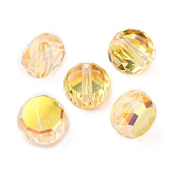 Champagne Gold Гальванические стеклянные бусины, плоско-круглые, граненые, с половиным покрытием, шампанское золото, 8x5 мм, отверстие : 1.2 мм