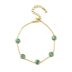 Золотой Ионное покрытие (IP) 304 браслеты из нержавеющей стали, с синтетическими бирюзовый, золотые, 6-3/4 дюйм (17 см)