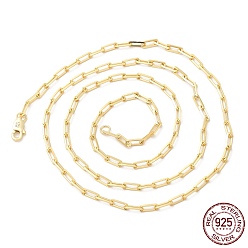 Real 14K Gold Plated 925 Sterling Silver Paperclip Chain Necklace, with S925 Stamp, Real 14K Gold Plated, 19.69 inch(50cm)