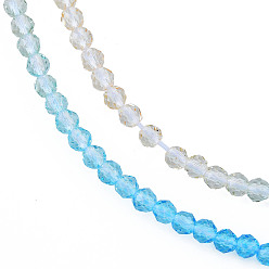 Medium Turquoise Transparent Glass Beads Strands, Segmented Multi-color Beads, Faceted Round, Medium Turquoise, 3mm, Hole: 0.7mm, about 136~139pcs/strand, 14.53 inch~14.84 inch(36.9~37.7cm)