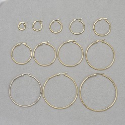 Golden 304 Stainless Steel Hoop Earrings, Huggie Hoop Earrings for Women, Round Ring, Golden, 12 Gauge, 15x2mm, 20x2mm, 23~25x2mm, 30x2mm, 34~35x2mm, 40x2mm, 44x2mm, 50x2mm, 55x2mm, 60x2mm, 65x2mm, 70x2mm, Pin: 1x0.7mm, 12pair/set