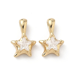 Звезда Латунные микро проложить кубического циркония прелести, реальный 18 k позолоченный, звезда, 14x9x6 мм, отверстие : 3x1.5 мм