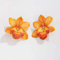 Оранжевый Серьги-гвоздики в виде тканевых цветов, оранжевые, 70x70 мм