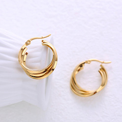 Золотой Серьги-кольца из нержавеющей стали с тройным витком, золотые