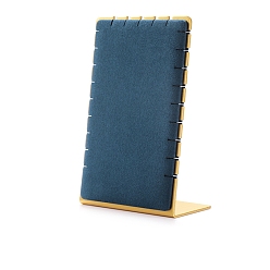 Стально-синий Металлическая стойка для хранения ювелирных изделий из микрофибры, Ожерелье дисплеев, стальной синий, 90x50x140 мм