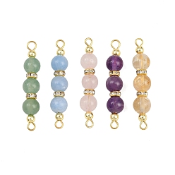 Смешанные камни 5 шт. 5 стили подвески-соединители из натурального зеленого авантюрина, розового кварца, аметиста, окрашенного белого нефрита и цитрина, с фурнитурой из латунных кристаллов и стразами и 304 петлями из нержавеющей стали, золотые, 35x6.5 мм, отверстие : 1.8~2.2 мм, 1 шт / стиль