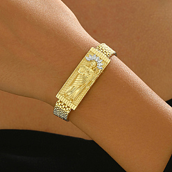 Золотой Латунные браслеты-цепочки с пантерой для женщин, прямоугольник с королем, со сплавом и кубическим цирконием, золотые, внутренний диаметр: 8-1/4 дюйм (21 см)